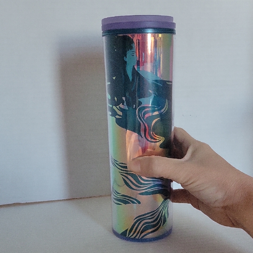2023 Starbucks Mermaid Siren Iridescent Double Tail Travel Tumbler 16 Oz Purple